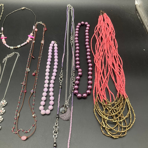 Vintage and Modern Costume Jewelry Lot of 10 Beaded and Silver Tone Necklaces