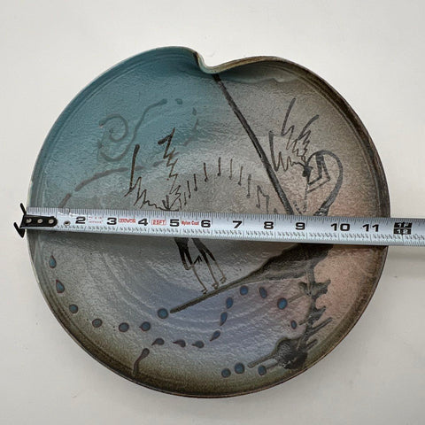 Studio Pottery Ceramic Wall Plaque Plate Abstract Hand Painted Signed 12 Inch
