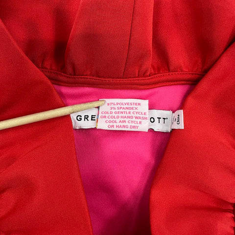 Gretchen Scott Women's Red Ruffle Neck 3/4 Sleeve Tunic Dress Sz XS