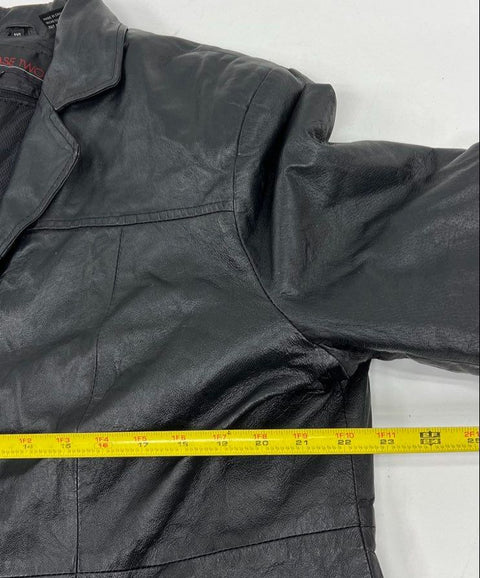 Vintage 90s Phase Two Black Leather Button Front Long Jacket Coat Sz 1XL