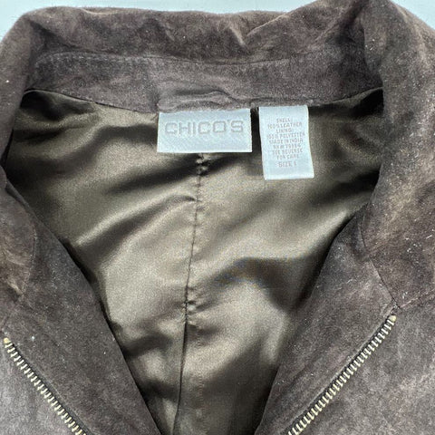 Chico's Vintage Y2K Brown Suede Leather Full Zip Jacket Women's Size 1 M