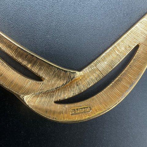 Vintage Monet Gold Tone Black Enamel Crescent Bib Necklace Art Deco Style
