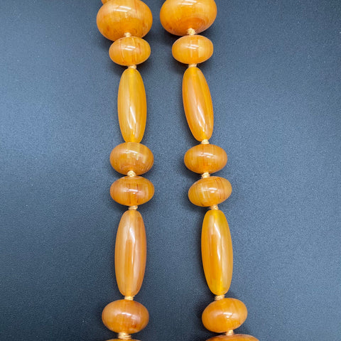 Vintage Chunky Lucite Bead Necklace Butterscotch Amber Tone Graduated 36"