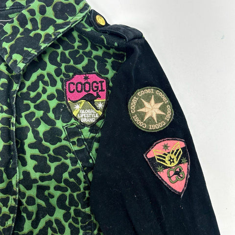 Vintage Coogi Kids Leopard Print Canvas Utility Jacket Green Black Sz 6x