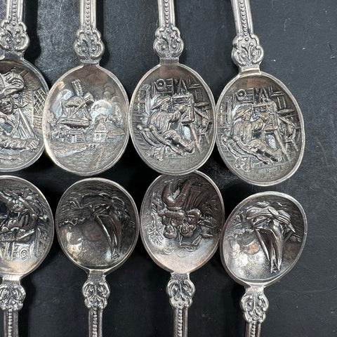 Vintage Holland 90 Silver Plate Souvenir Spoons 12 Pc Set Dutch Windmill