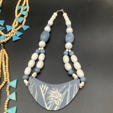Vintage Retro Costume Jewelry Lot 6 Statement Necklaces Bib Beaded Enamel