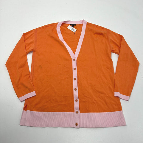Talbots NWT Orange Pink Colorblock Ribbed Trim Cardigan Sweater Womens Size M