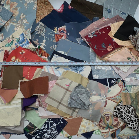 Vintage Cotton Quilt Squares Large Lot Mixed Floral Plaid Geometric Patterns