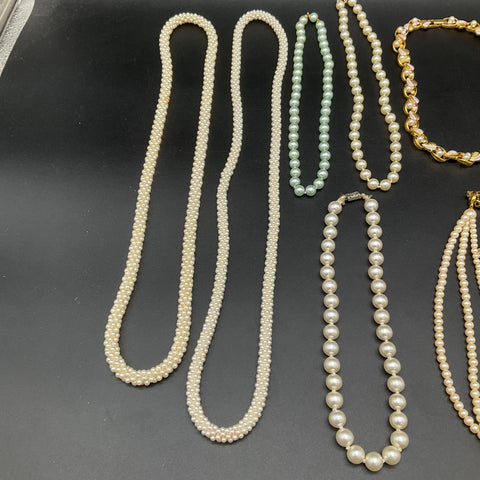 Vintage Richelieu Japan Faux Pearl Necklace Jewelry Lot of 8 Multi-Strand Retro