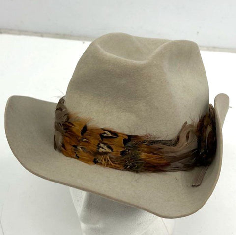 Vintage Stetson Tan Felt Cowboy Western Hat John B. Stetson Co Feather Band
