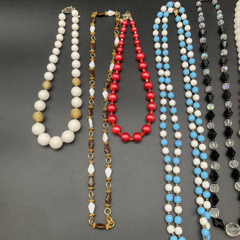 Vintage Beaded Costume Jewelry Lot of 10 Necklaces Multi-Strand Tassel Mixed