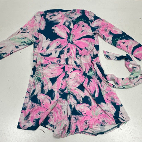 Lilly Pulitzer Women's Blue Pink Floral Knit Wrap Romper Size XS