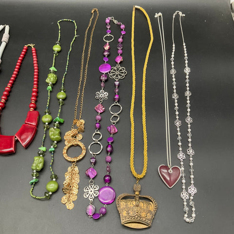 Vintage to Modern Costume Jewelry Lot 1 lb 10 Statement Beaded Necklaces