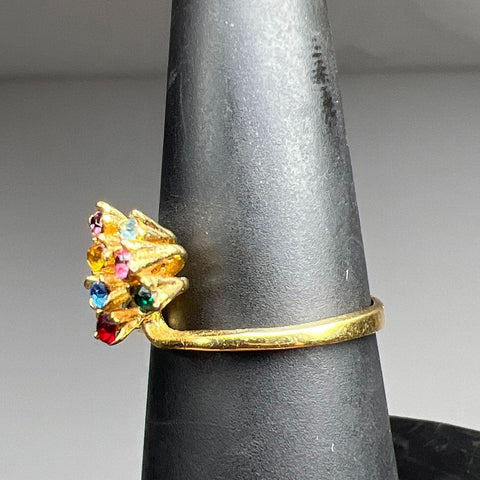 Vintage Gold Plated Multi-Color Rhinestone Cluster Spray Ring Size 6.5 1.3g