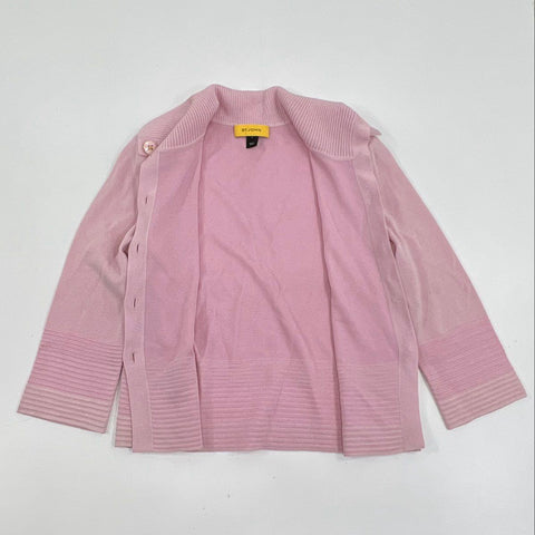 St. John Women's Cardigan Sweater Pink Rayon Wool Knit Ribbed Collar Size S
