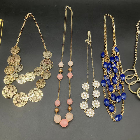 Mixed Fashion Necklace Lot of 6 Gold Tone Beaded Rhinestone Statement Pieces