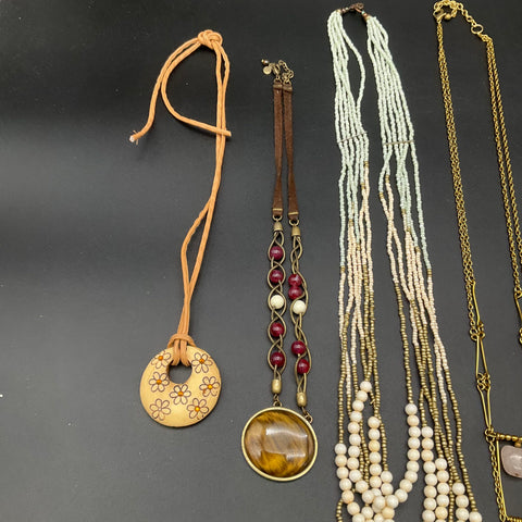 Artisan Boho Vintage Style Costume Jewelry Lot 8 Beaded Pendant Necklaces