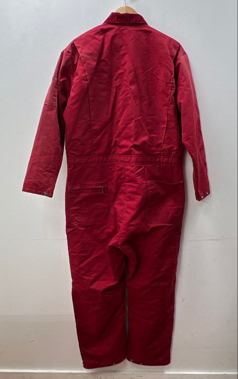 Vintage 80s Berco Quilt Lined Insulated Work Coveralls Red Sz L Regular