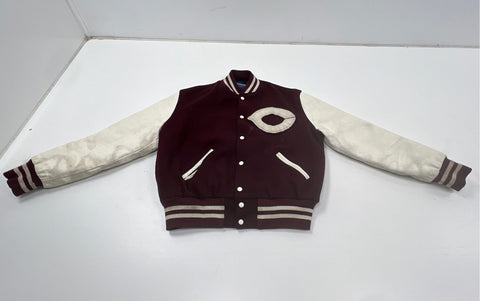 Vintage 80s Holloway Wool Leather Varsity Letterman Jacket Maroon Sz L