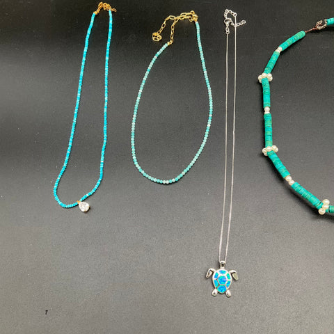 Luna Norte Faux Turquoise Beaded Necklace Lot 8 Ornate Cross Turtle Pendants
