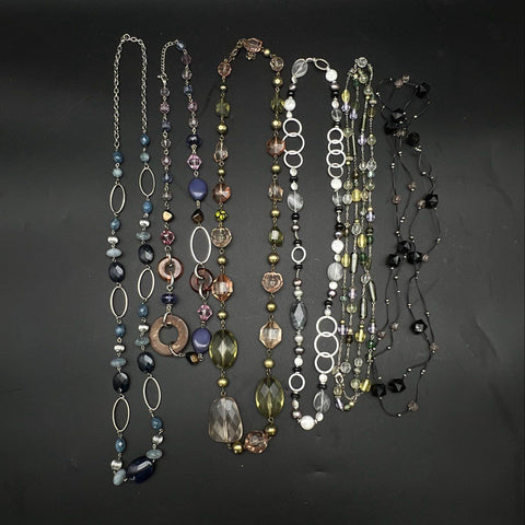 Modern Boho Costume Jewelry Lot 1.5 Lbs 5 Beaded Statement Station Necklaces