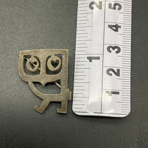 Vintage Sterling Silver Charles Mik Stousland "Whooos Your Love" Owl Brooch 1"