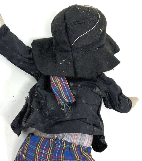 Vintage 70s Hobo Clown Doll Sad Face Hand Painted Plaid Outfit 22 in