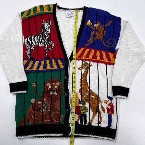 Vintage 90s Marisa Christina Classics Women's Circus Animal Cardigan Sz S