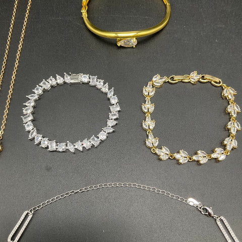 Costume Jewelry Lot of 6 Gold Silver Tone Paperclip Necklaces Tennis Bracelets