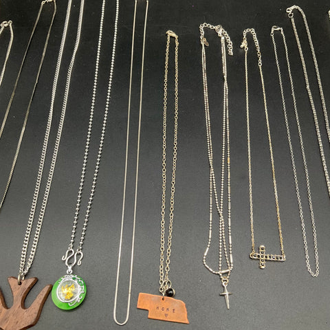 Silver Tone Necklace Jewelry Lot of 15 Boho Cross Feather Bird Modern Pendants
