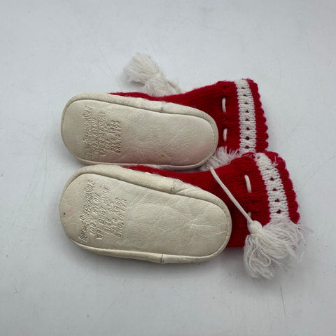 Vintage Lot 3 Pairs Baby Shoes Booties Red Knit Leather Crocheted Infant Sizes