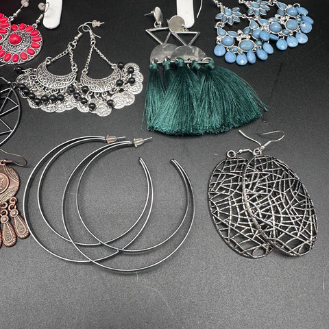 Boho Southwestern Fashion Earrings Jewelry Lot 30 Pairs Dangles Hoops Tassels