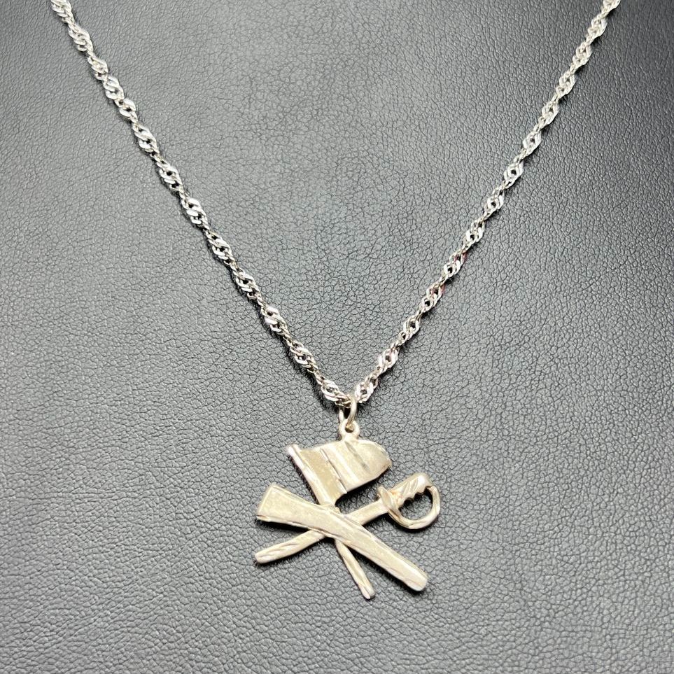 Sterling Silver Color Guard Flag Saber Rifle Pendant Necklace 5.61g