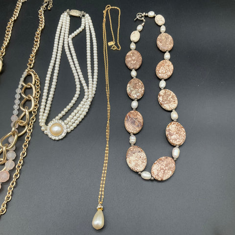 Fashion Costume Jewelry Lot of 6 Necklaces Statement Faux Pearl Jasper Stone