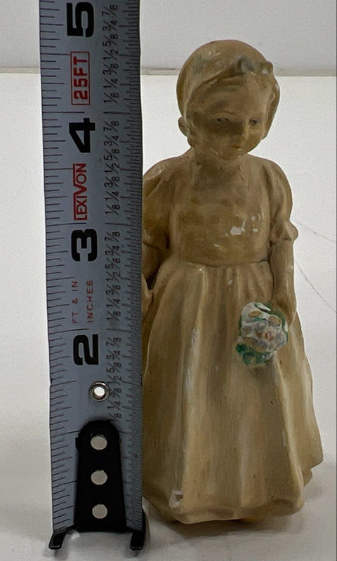 Vintage Ceramic Girl Figurine with Flowers and Basket 5 Inch Hand-Painted