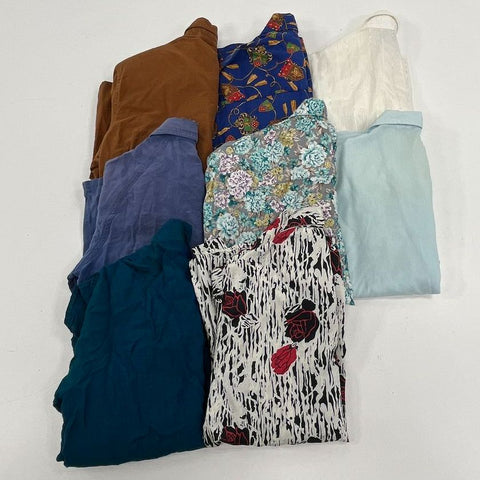 Vintage Lot 8 Womens Button Up Blouses Shirts Mixed Color Craft Scrap Fabric