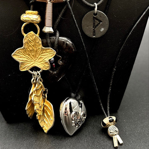 Boho Gothic Corded Necklace & Choker Lot 30pc Quartz Rune Evil Eye Pendants