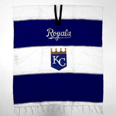Vintage 90s Kansas City Royals MLB Fringed Stadium Poncho Blue White One Size
