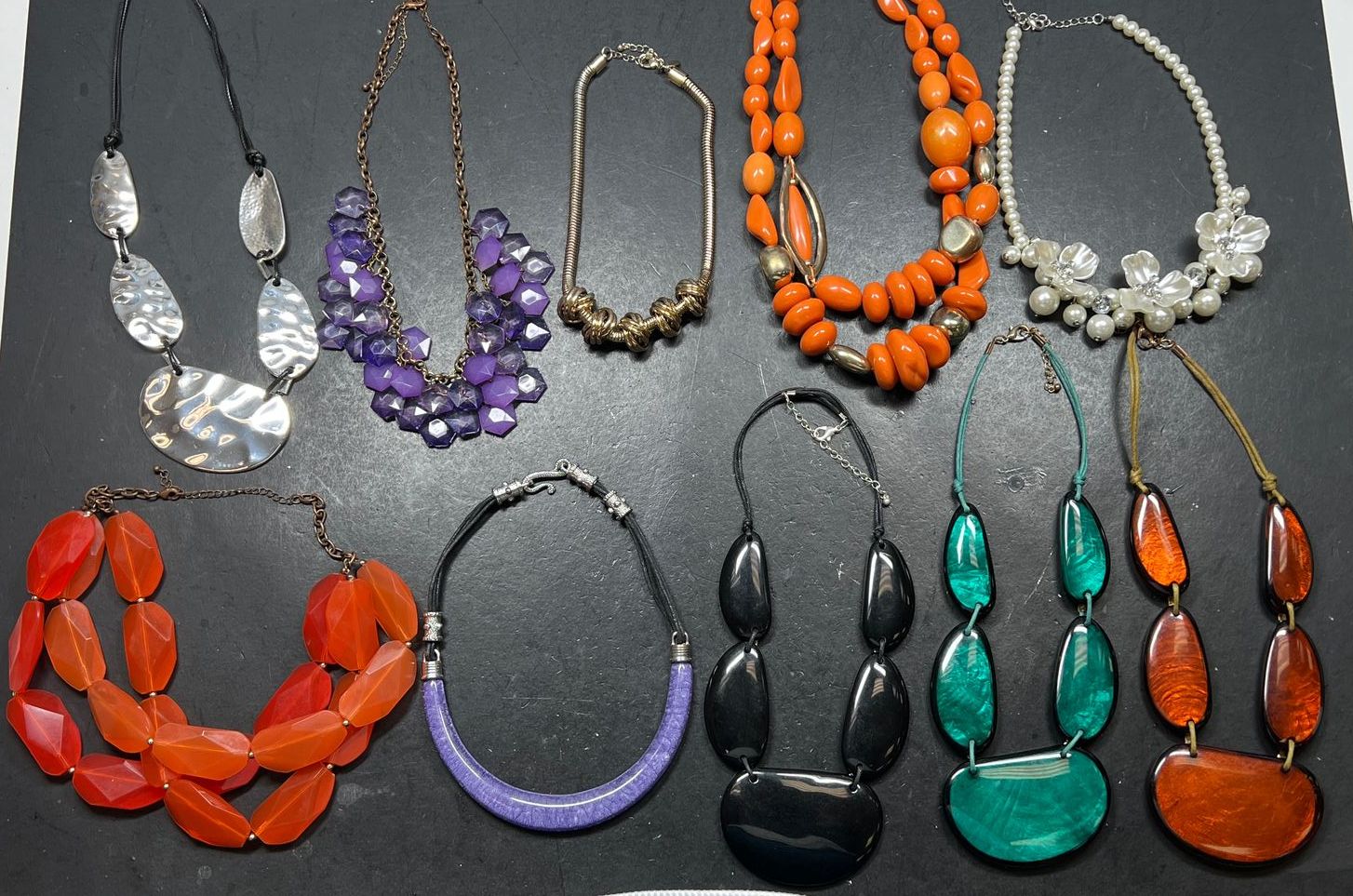 10 Assorted Colorful Statement Necklace Lot