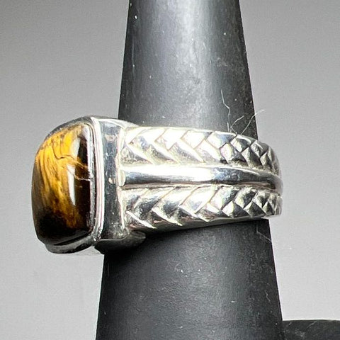 925 Sterling Silver Tiger's Eye Braid Texture Band Ring Size 7 9.52g