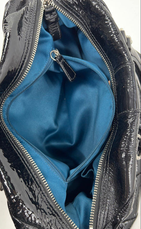 Coach Madison Sophia Satchel Black Quilted Patent Leather Silver Hardware