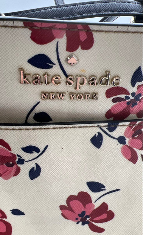 Kate Spade Cream Floral Saffiano Leather Satchel Crossbody Bag Gold Hardware