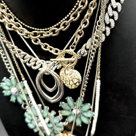 8pc Fashion Necklace Lot Gold & Silver Floral Tassel Heart Rhinestone Boho