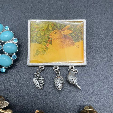 Vintage and Modern Costume Jewelry Lot 15 Brooches Pins Marjolein Bastin Cat