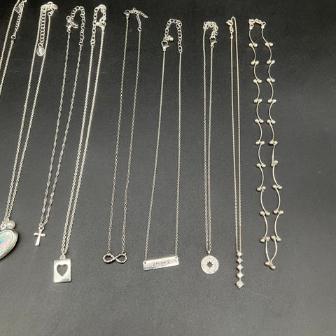 Mixed Costume Jewelry Lot 14 Silver Tone Necklaces Heart Cross Infinity Hope