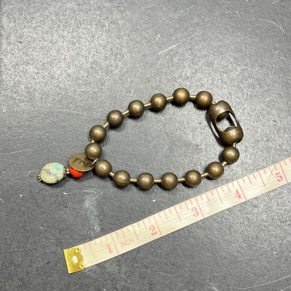 Ball Bearing Turquoise Coral and E Charm Bracelet