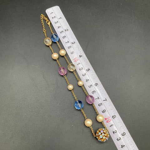 Carolee Gold Tone Faux Pearl Multi-Color Rhinestone Pave Ball Necklace 18"