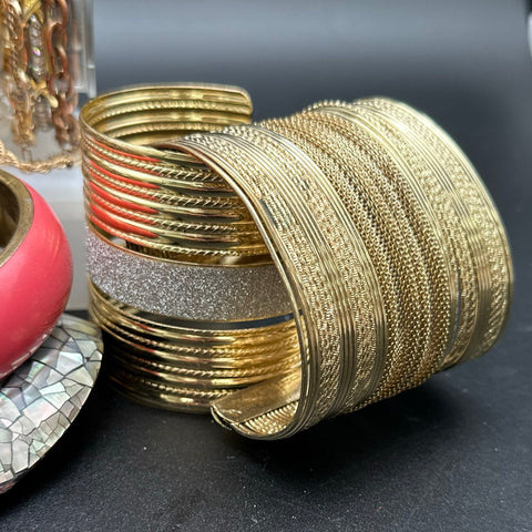 Vintage to Modern Costume Jewelry Lot 40pc Bangles Beaded Cuffs KC Royals Charm