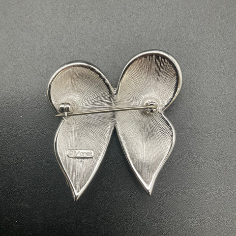 Vintage Monet Silver Tone Peach Enamel Butterfly Brooch & Earring Set