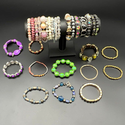 Beaded Rhinestone Faux Pearl Stretch Bracelet Jewelry Lot of 30 Mixed Styles